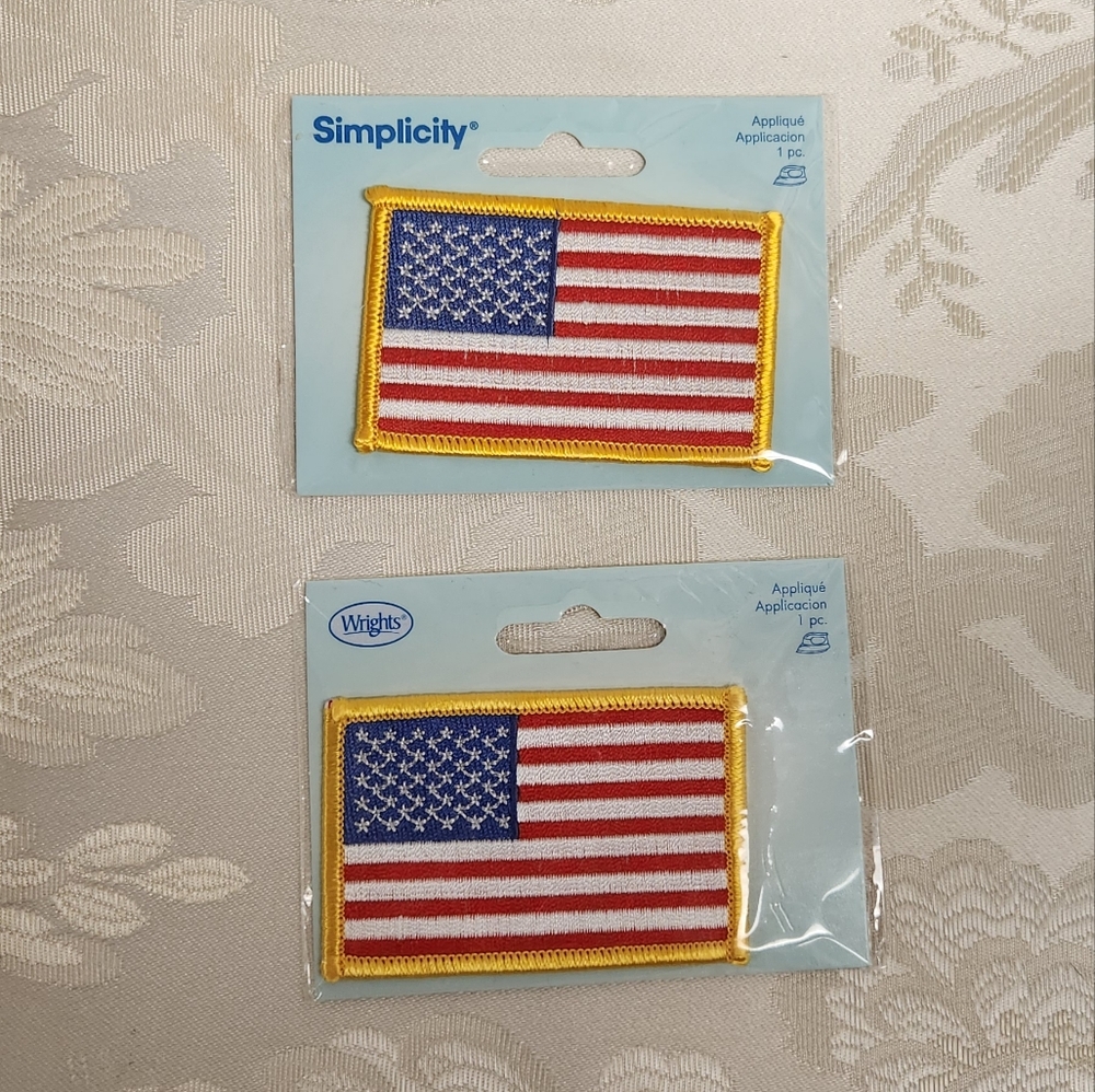 NEW Wrights Iron On Appliqué Embroidered Patch American Flag 2 x 3”